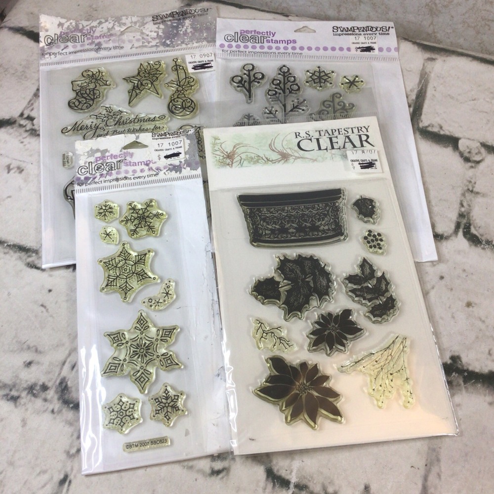 Stampendous Clear Stamps Lot Of 4 Packs Christmas Winter Snowflakes‎ Poinsettias